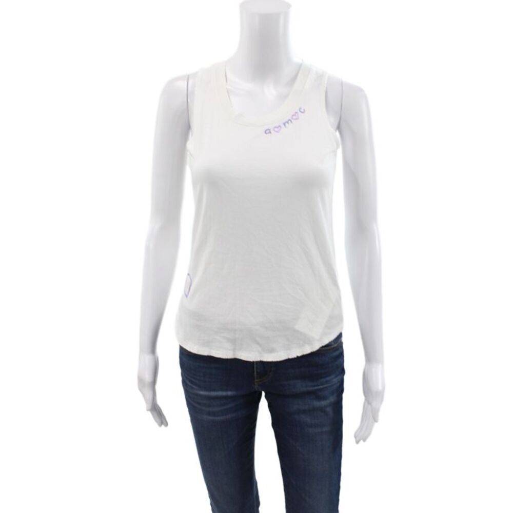 Leallo Women Basic White Cotton Scoop Neck Sleeveless Tank Size XS